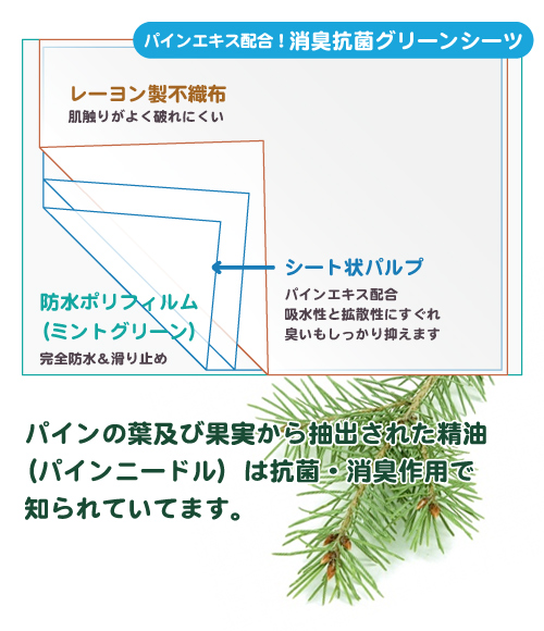 パインエキス配合消臭抗菌グリーンシーツの構造説明図